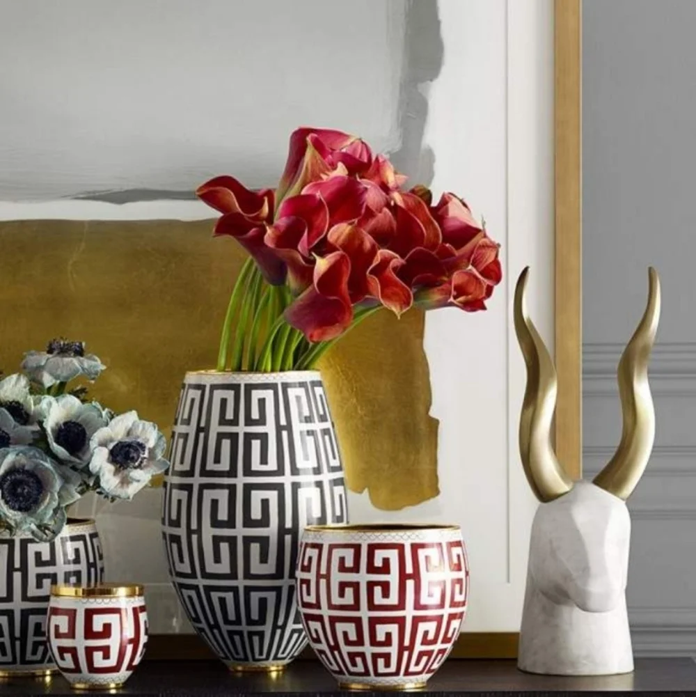 Greek Key Cloisonne Vase, Charcoal, Retail  Price $295.00US, Size Medium